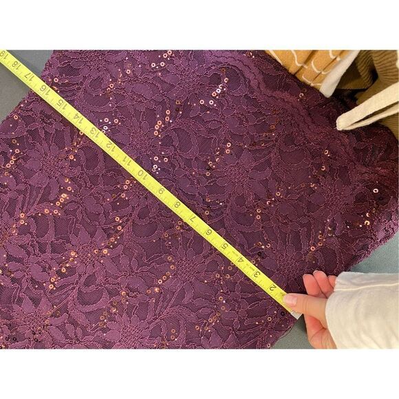 BLU SAGE Eggplant Purple Sequin Lace Layered Formal Cocktail Dress Shirt Sleeve - Picture 12 of 13